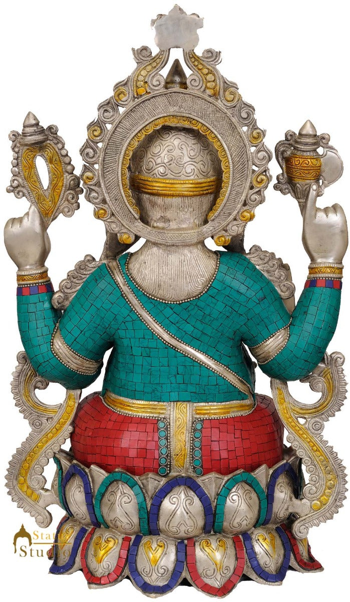 Big Turquoise Coral Multicolour Lord Ganesha Brass Statue Fancy Gifting  21.5"