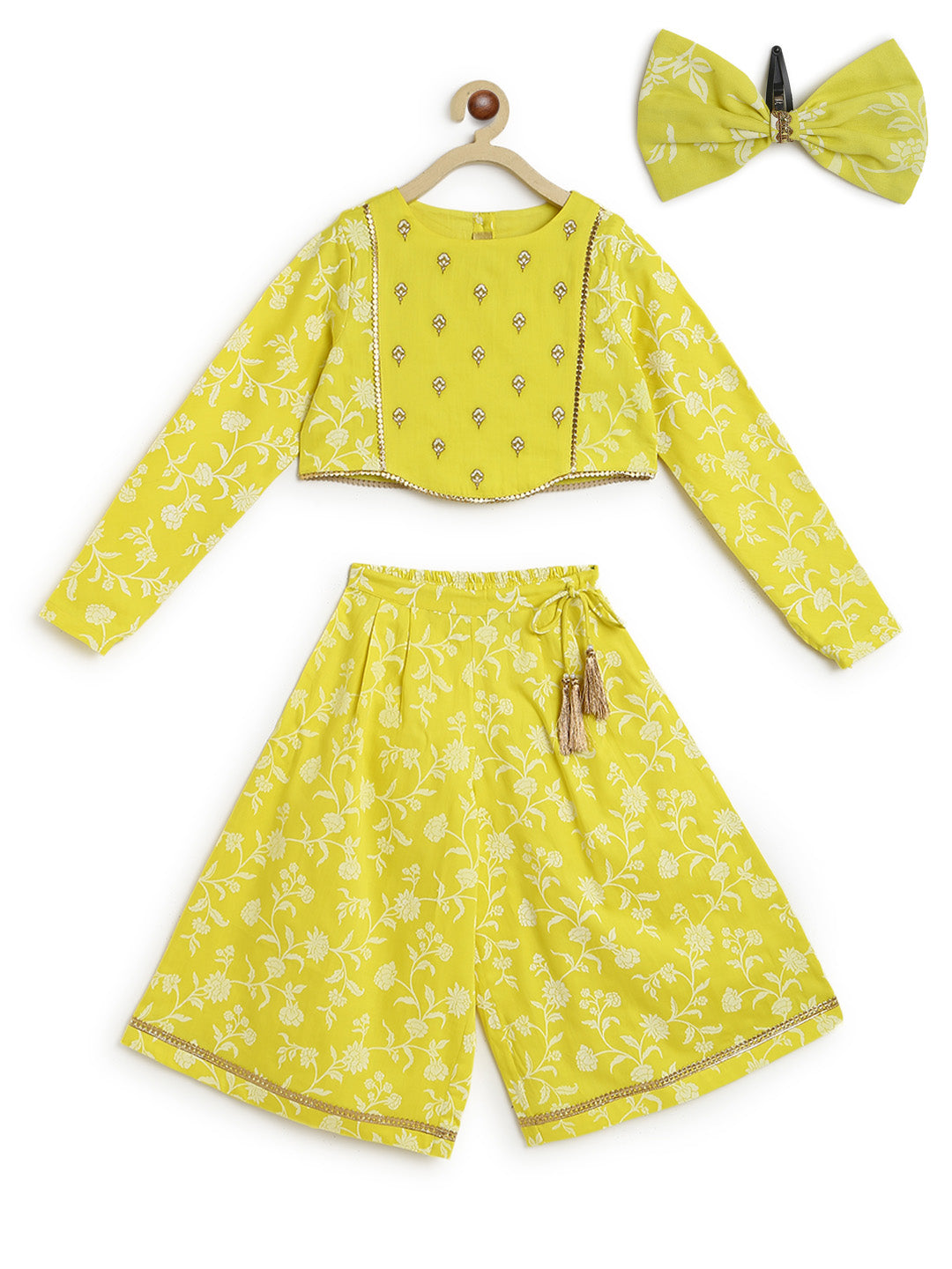 Girl Ethnic Co-ord Set Embroidered- Yellow