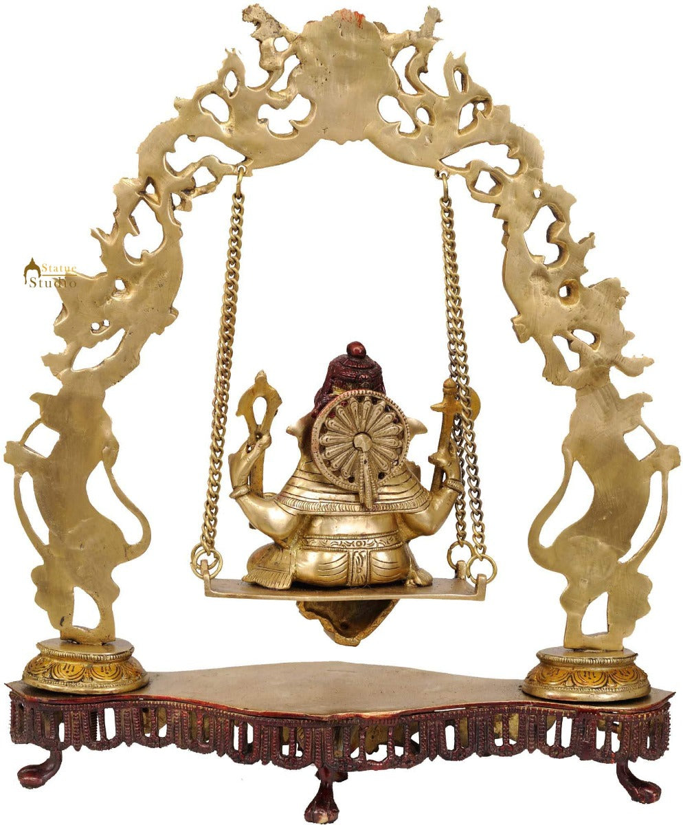 Hindu Deity Shri Ganesha On Swing Decorative Fancy Arch And Base For Gifting 18" - Image 3