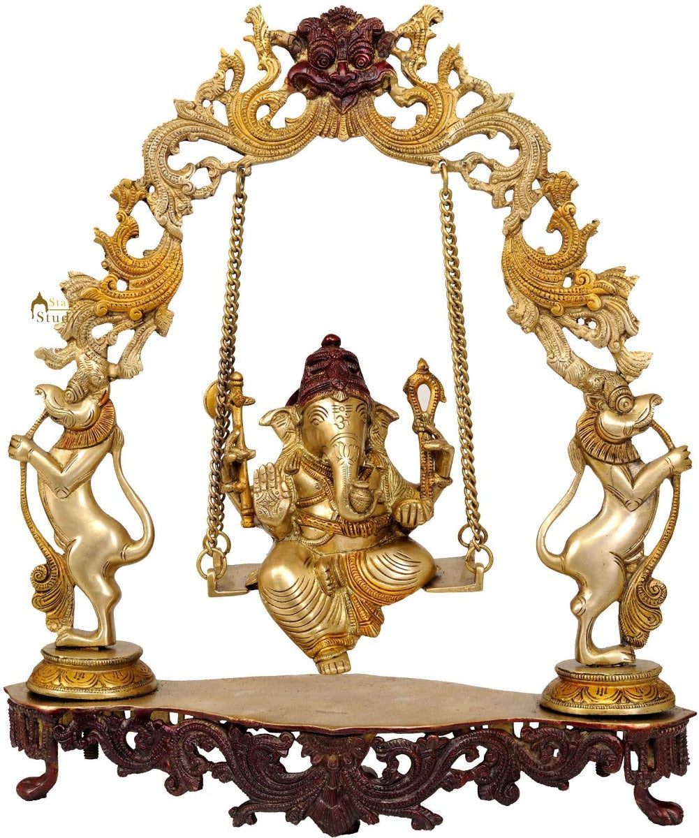 Hindu Deity Shri Ganesha On Swing Decorative Fancy Arch And Base For Gifting 18" - Image 2