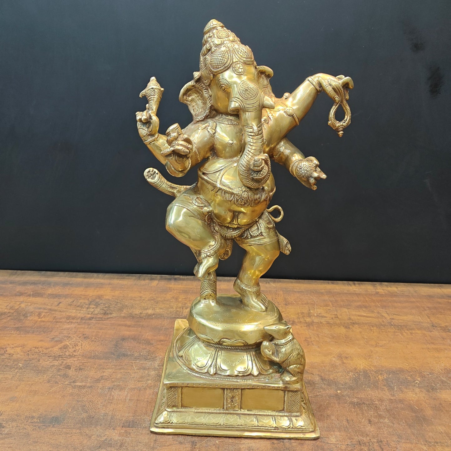 Brass Dancing Ganesha Idol With Base 22 Inches