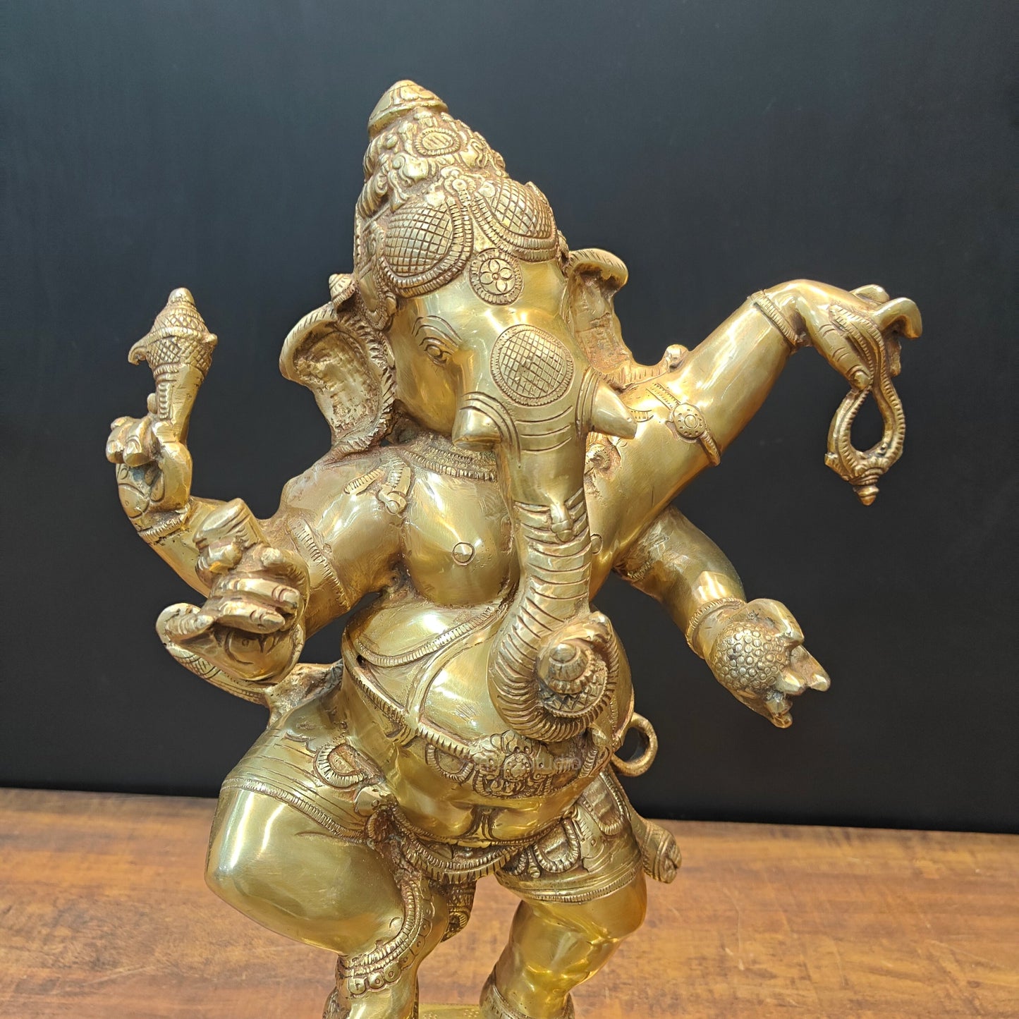 Brass Dancing Ganesha Idol With Base 22 Inches