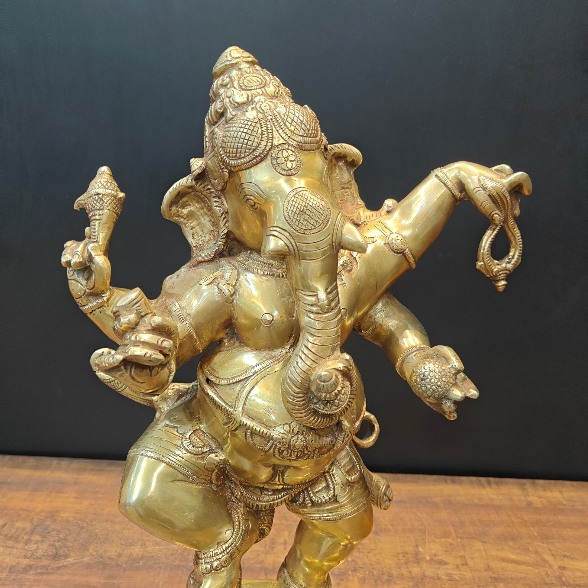 Brass Dancing Ganesha Idol With Base 22 Inches - Image 2