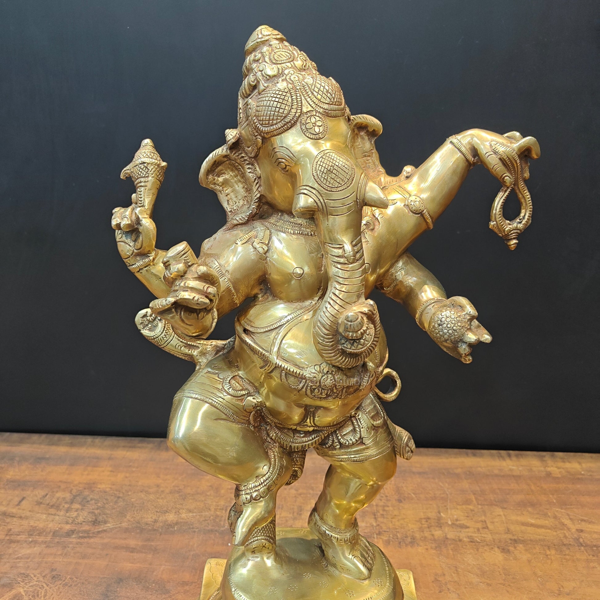 Brass Dancing Ganesha Idol With Base 22 Inches - Image 6