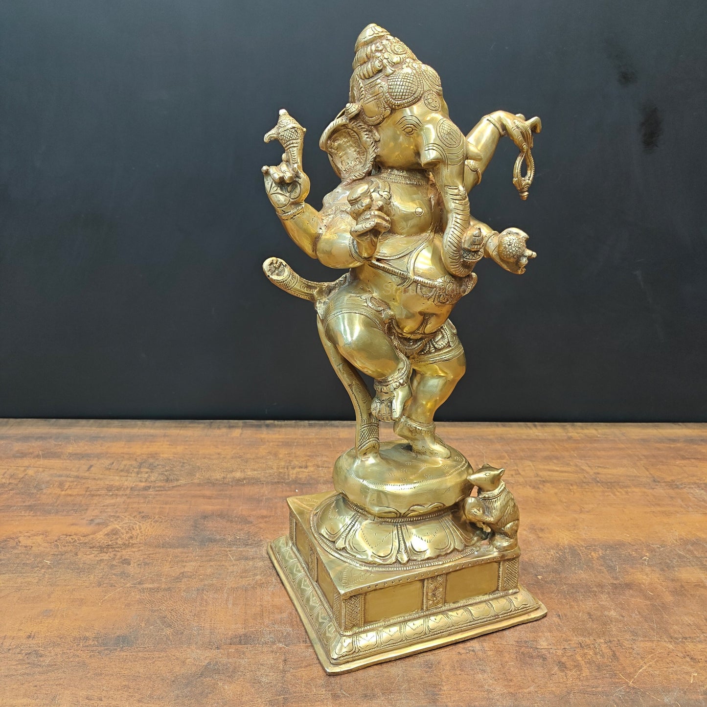 Brass Dancing Ganesha Idol With Base 22 Inches