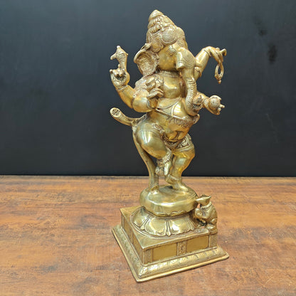 Brass Dancing Ganesha Idol With Base 22 Inches by vendor-unknown - Hindu Gods (View 4)