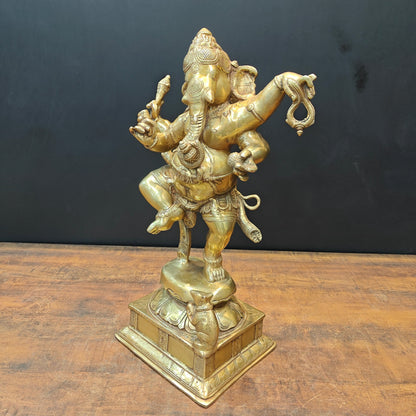 Brass Dancing Ganesha Idol With Base 22 Inches by vendor-unknown - Hindu Gods (View 5)