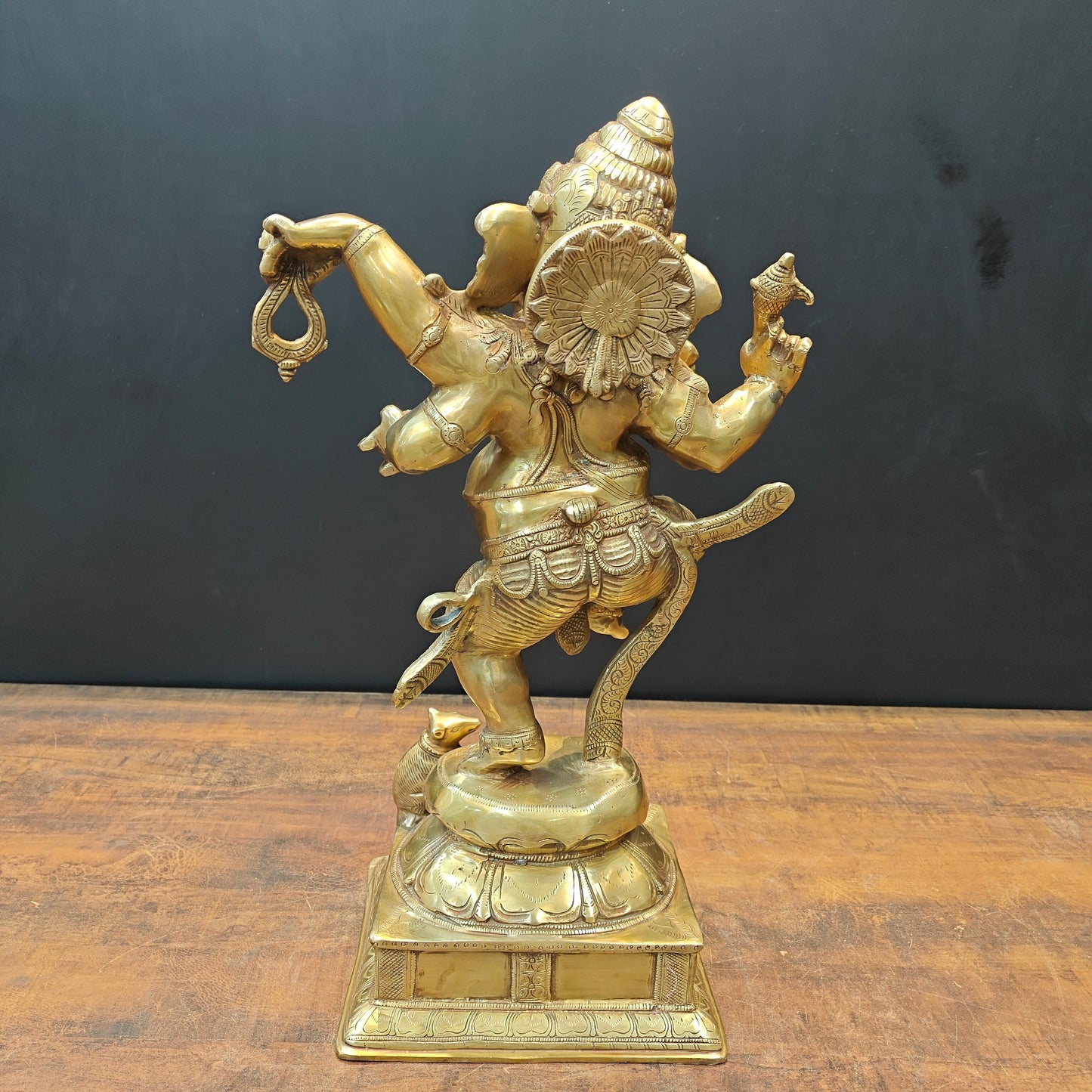 Brass Dancing Ganesha Idol With Base 22 Inches