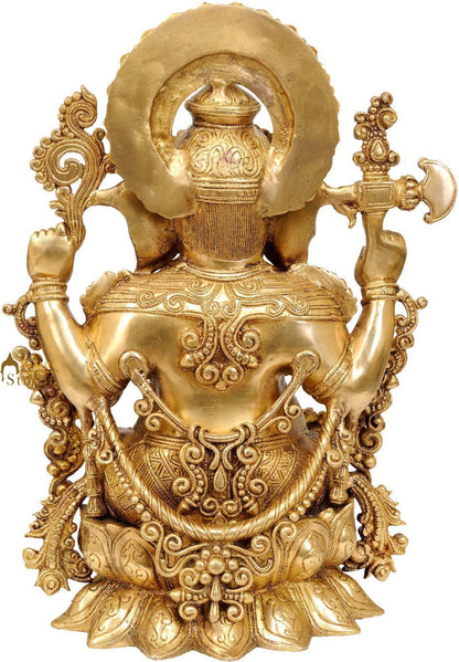 Lord Ganesha Lotus Mounted Decorative Gift Statue Wearing Jewellery 16.5" by vendor-unknown - Hindu Gods (View 3)