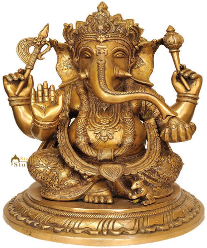 Hindu God Ganesha Pital Moorti For Birthday Anniversary Gifting With Base 16" by vendor-unknown - Hindu Gods