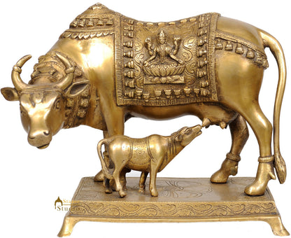 Holy Cow and Calf Brass Statue With Engraved Saddle Lord Ganesha Lakshmi 8" by vendor-unknown - Spiritual (View 2)