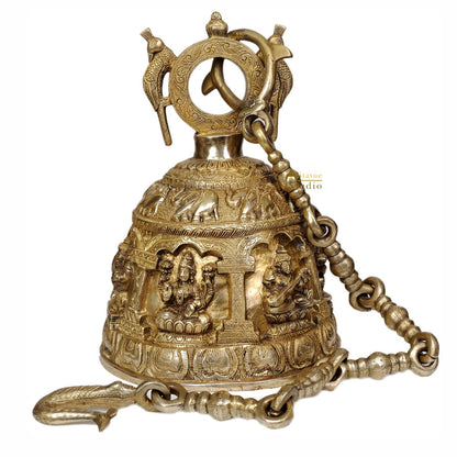 Hanging Bell Brassware Engraved Lord Ganesha Goddess Lakshmi Saraswati 13.5 by vendor-unknown - Spiritual (View 3)