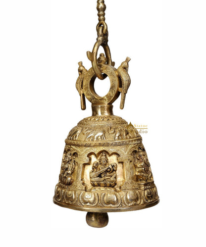 Hanging Bell Brassware Engraved Lord Ganesha Goddess Lakshmi Saraswati 13.5 by vendor-unknown - Spiritual