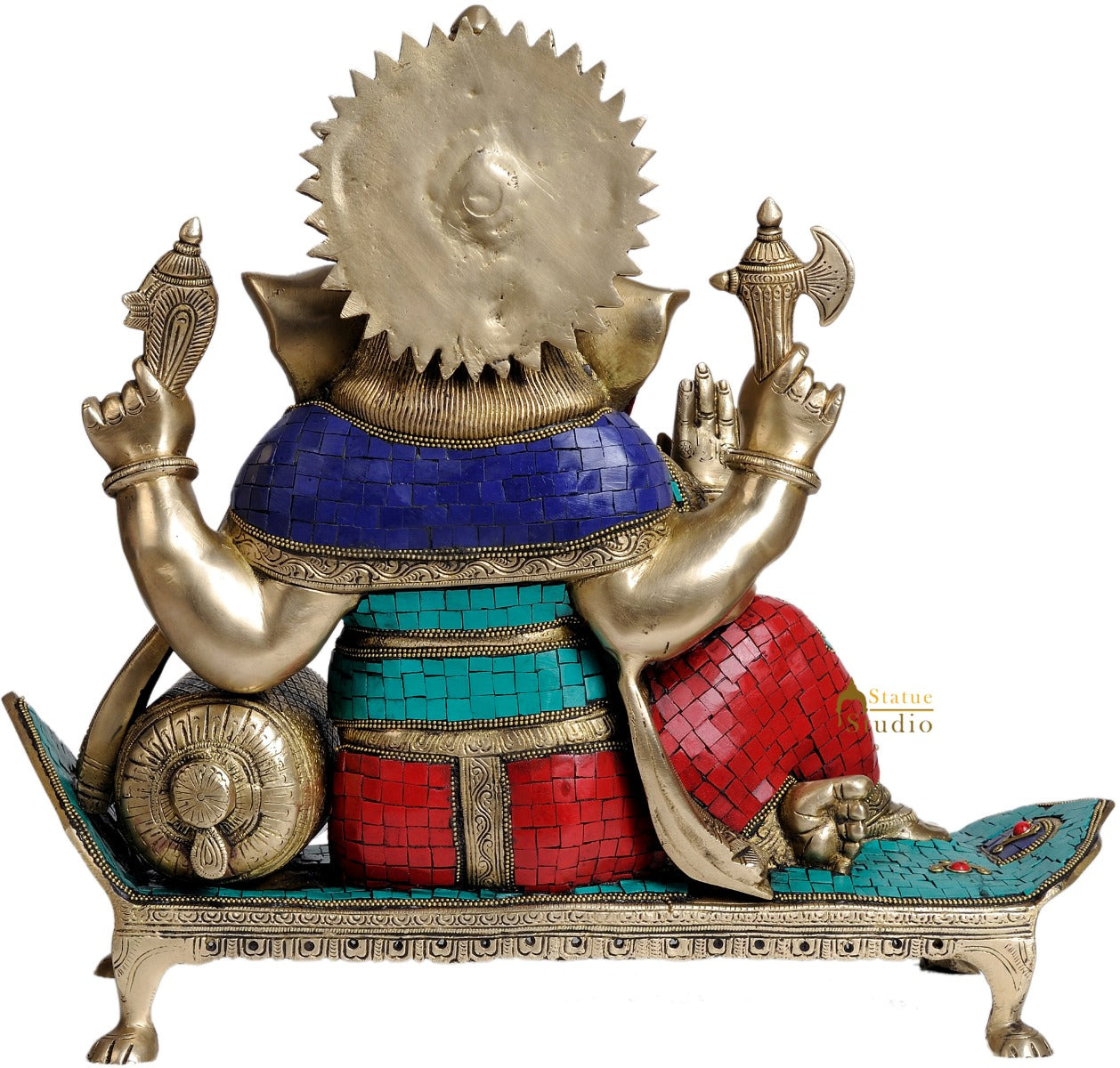 Large Multicolour Fancy Gift Lord Ganesha Figurine With Chowki And Pillow 17" - Image 4