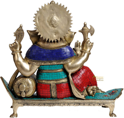 Large Multicolour Fancy Gift Lord Ganesha Figurine With Chowki And Pillow 17" by vendor-unknown - Hindu Gods (View 4)