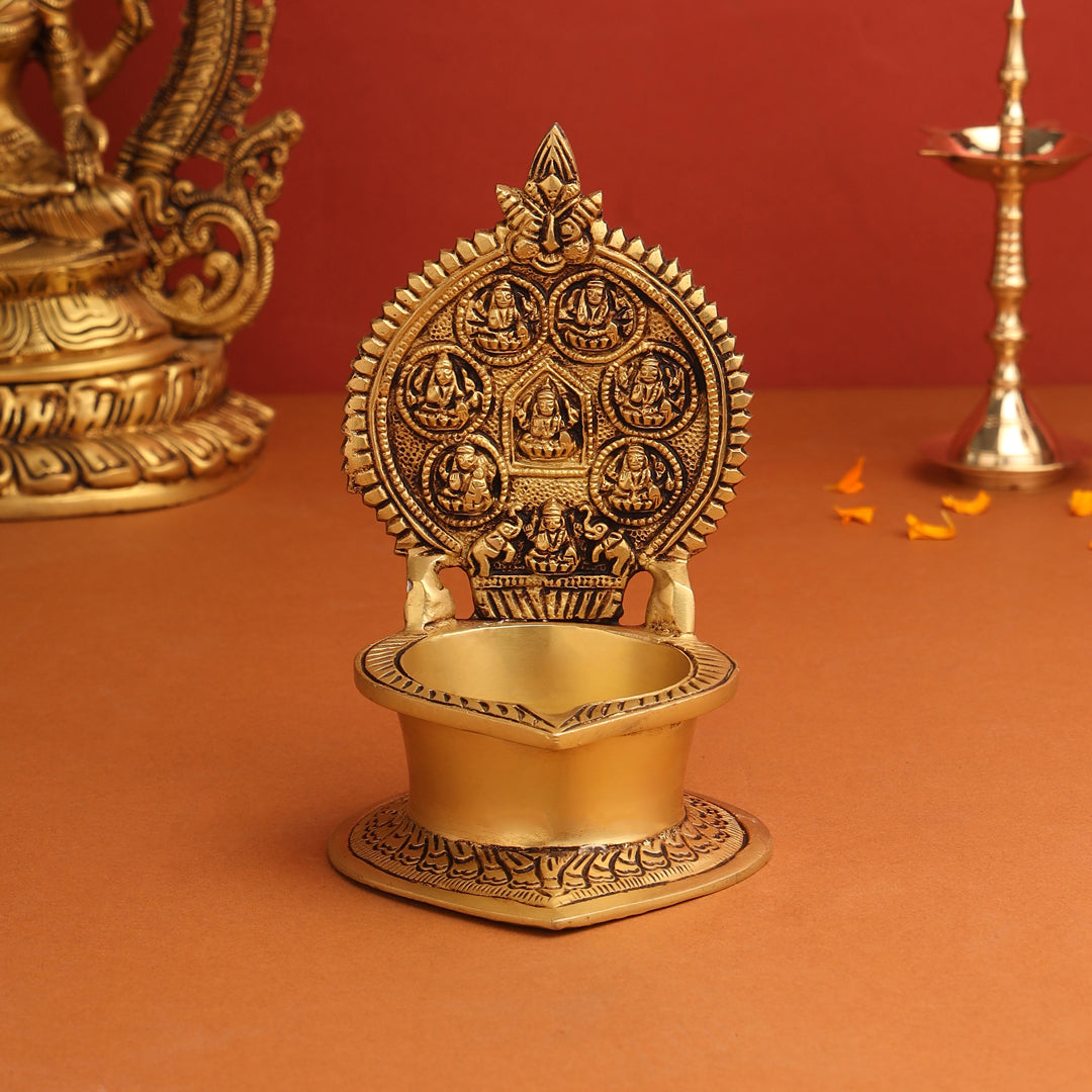 Brass Ashtalakshmi Diya (7 Inch) - Eco-friendly - Sama Homes