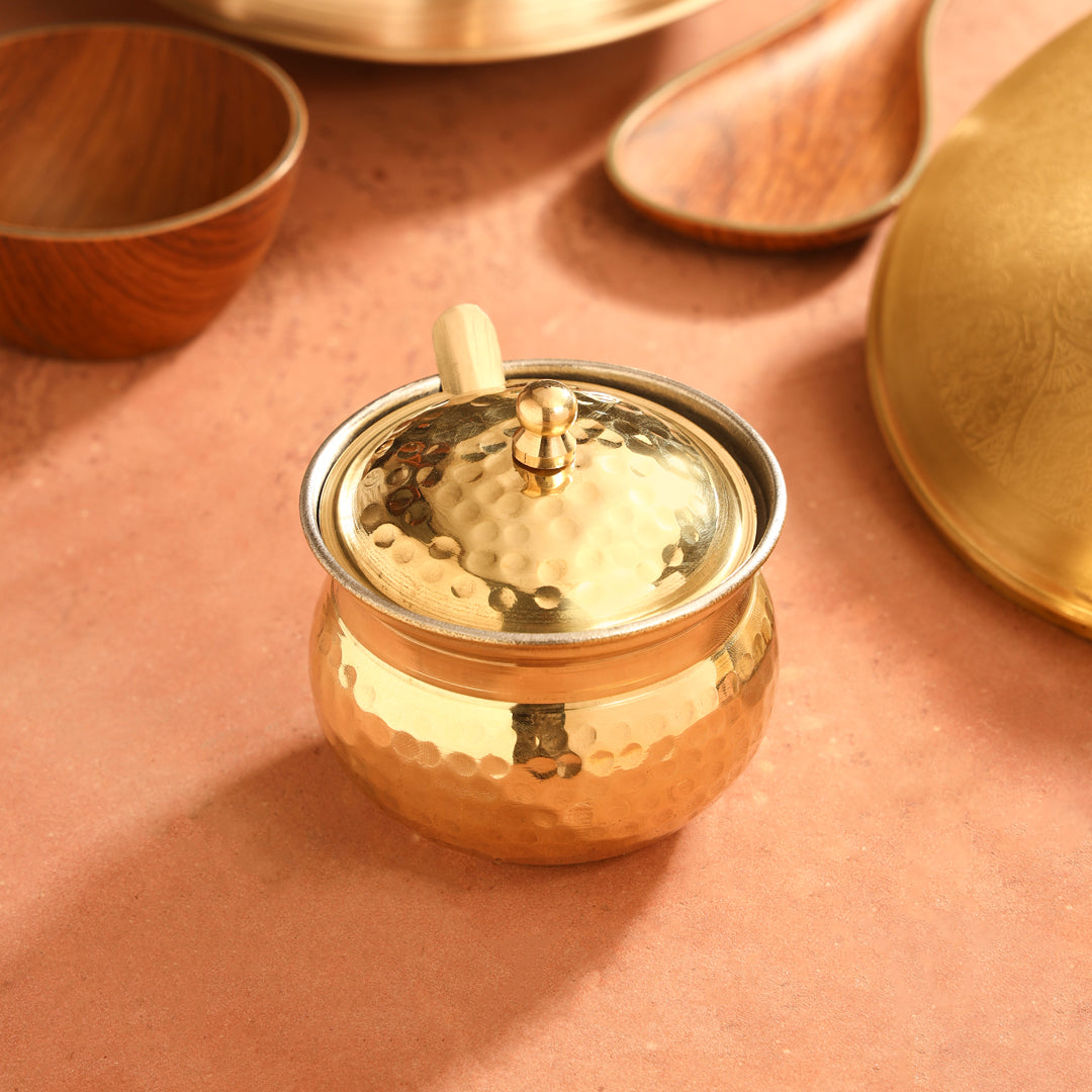 Hammered Kalai Brass Ghee Pot – 3.5 Inch | 250ml Traditional Indian Kitchenware - Eco-friendly - Sama Homes