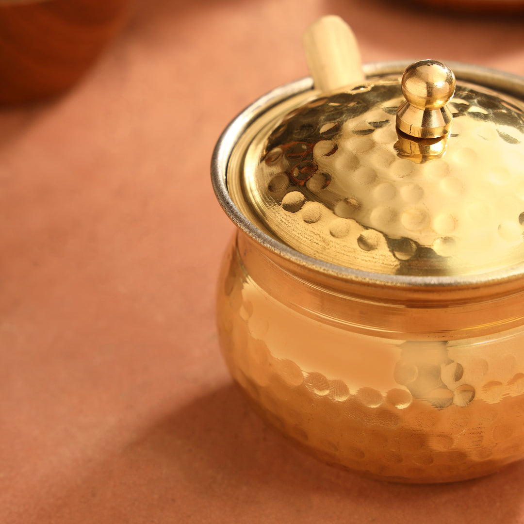 Hammered Kalai Brass Ghee Pot – 3.5 Inch | 250ml Traditional Indian Kitchenware - Image 4