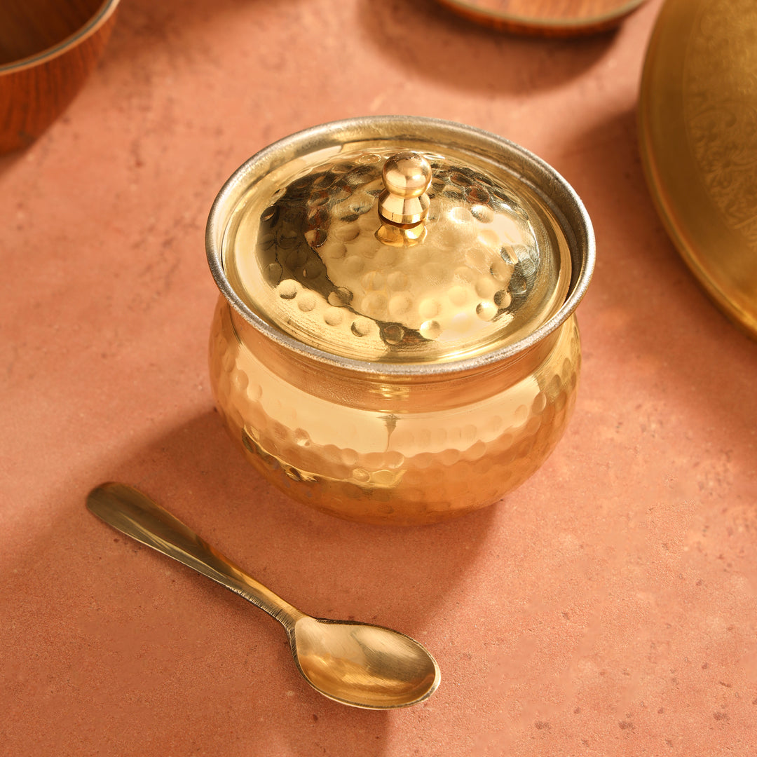 Hammered Kalai Brass Ghee Pot – 3.5 Inch | 250ml Traditional Indian Kitchenware