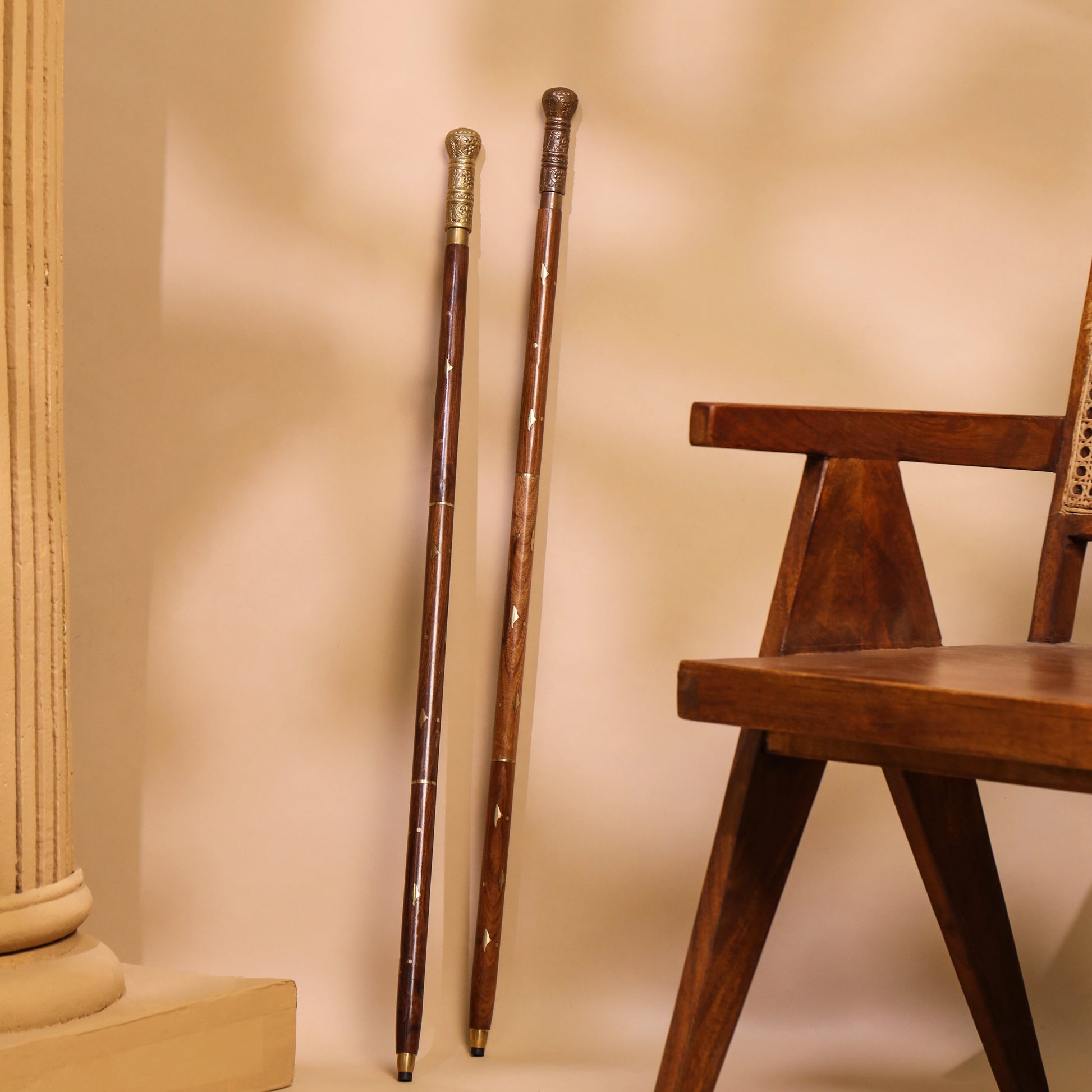 Brass Carving Wooden Walking Stick (38.5 Inch) - Eco-friendly - Sama Homes