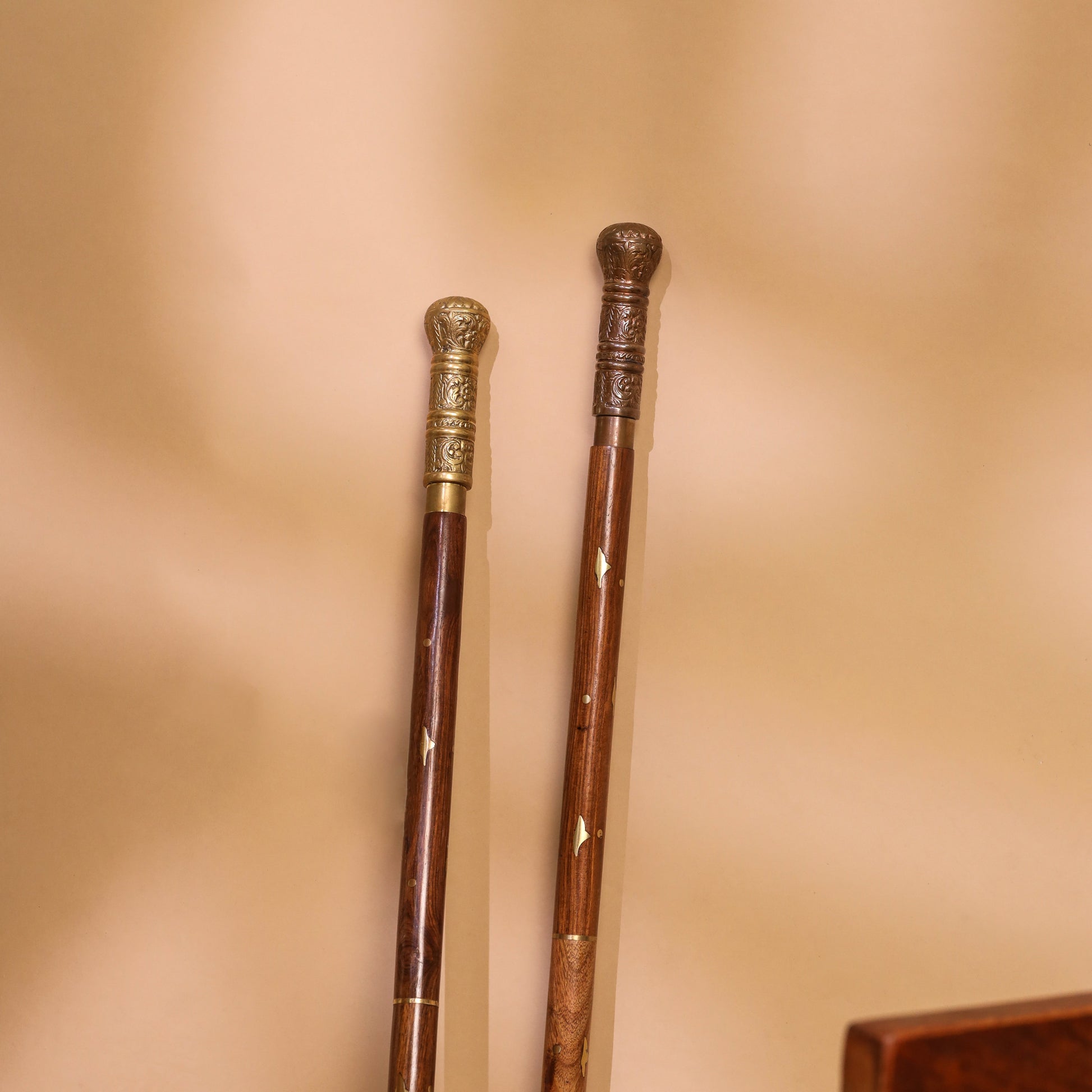 Brass Carving Wooden Walking Stick (38.5 Inch) - Image 2
