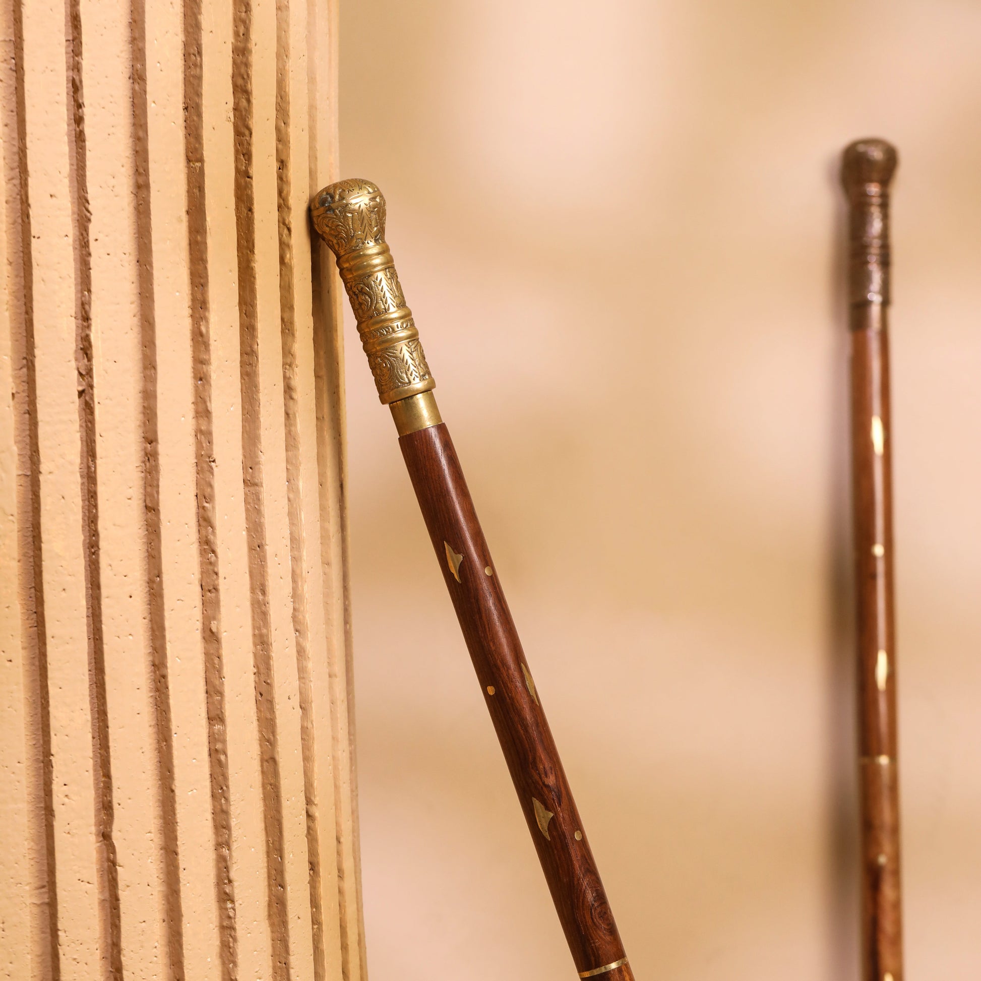 Brass Carving Wooden Walking Stick (38.5 Inch) - Image 4