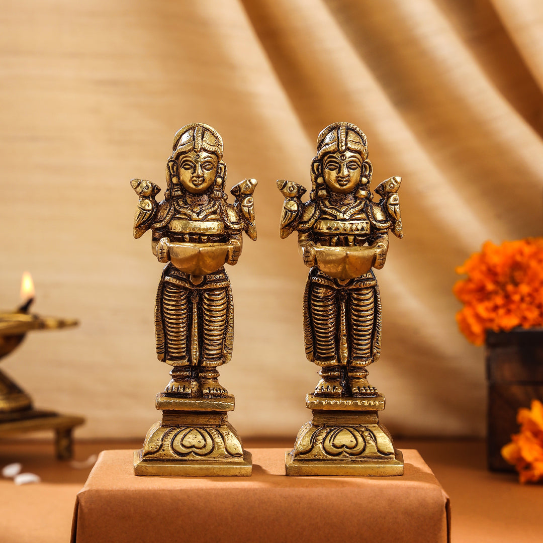 Brass Deep Lakshmi Pair (4.5 Inch) - Eco-friendly - Sama Homes