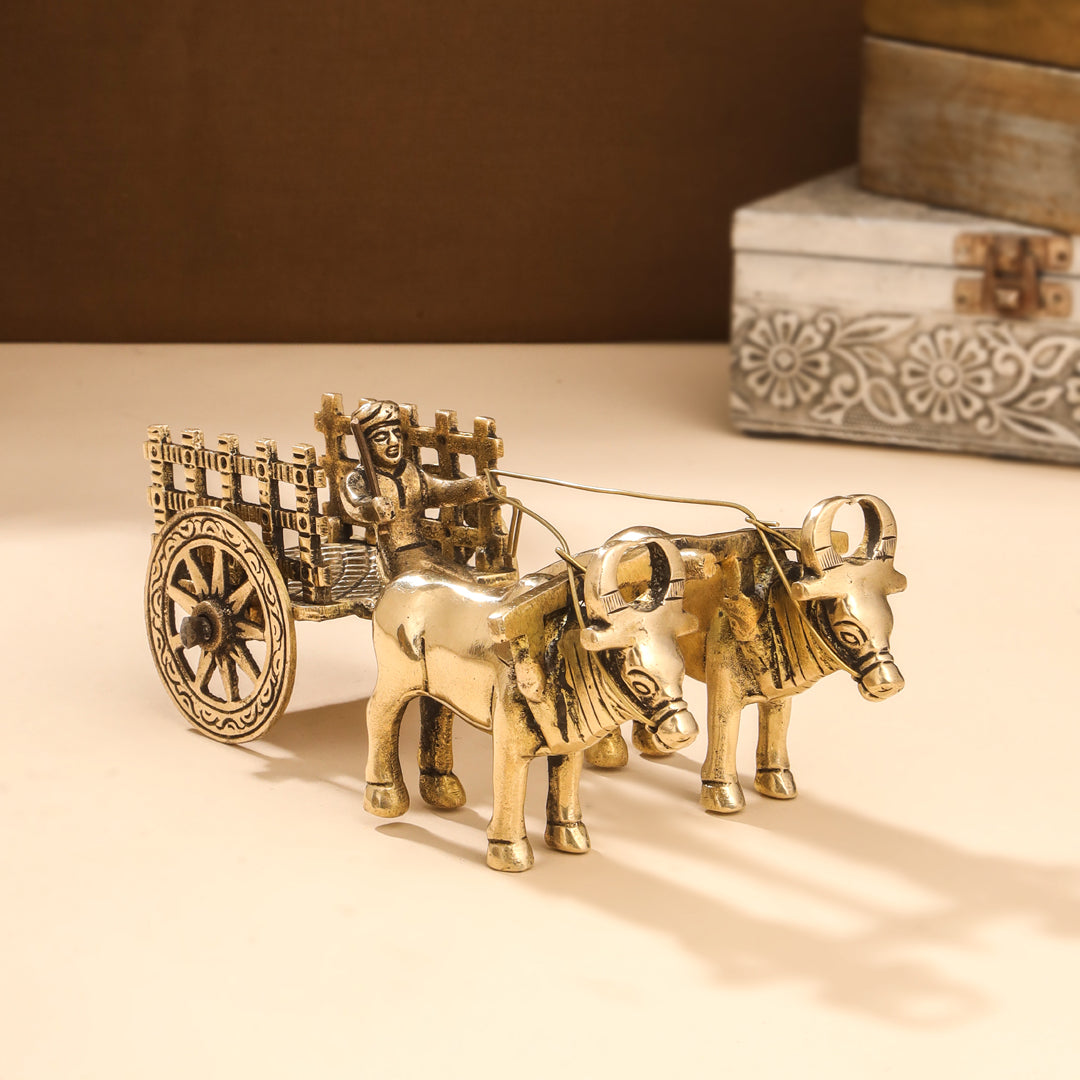 Brass Double Bullock Cart (3 Inch) - Eco-friendly - Sama Homes