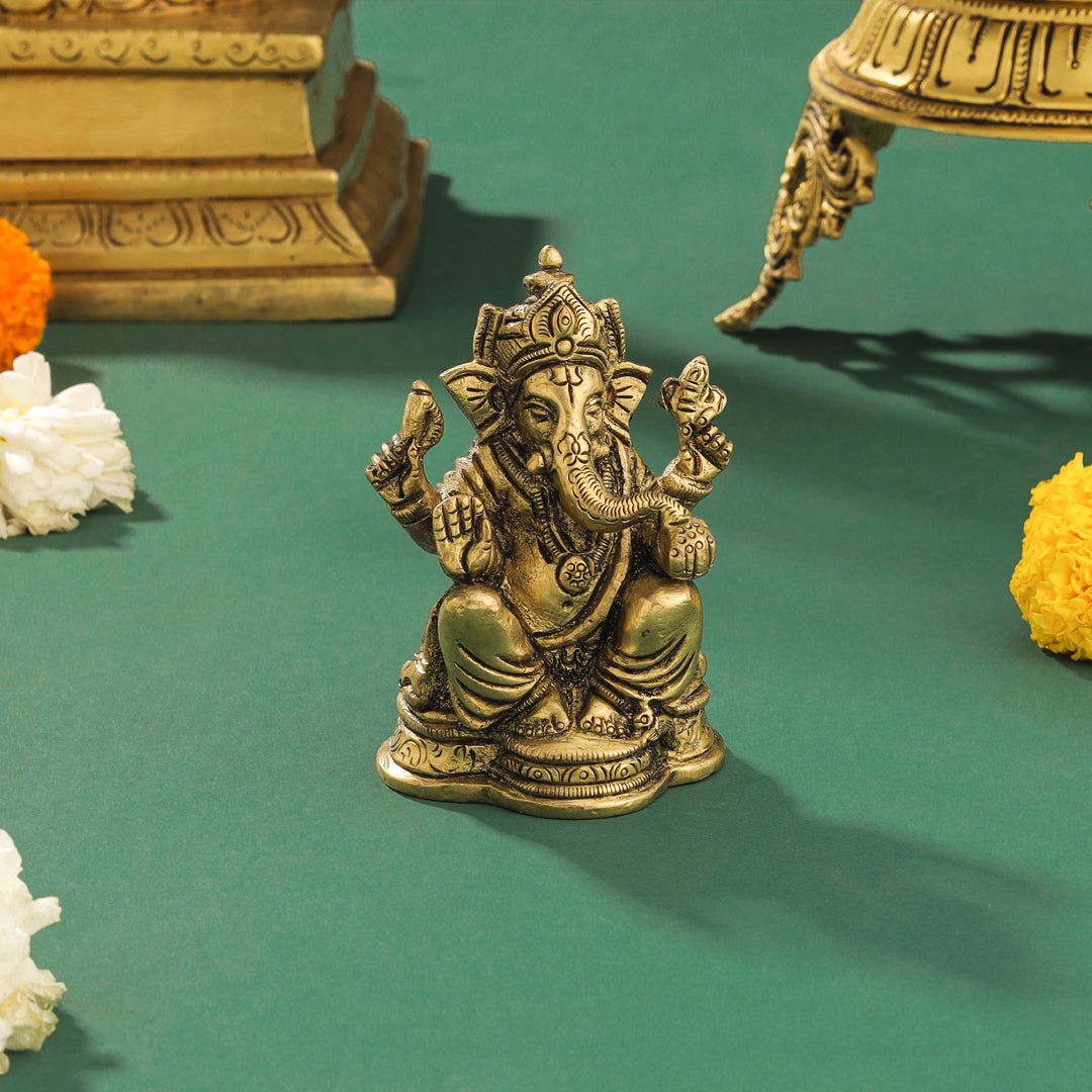 Brass Blessing Ganesha Idol (3.5 Inch) - Image 2