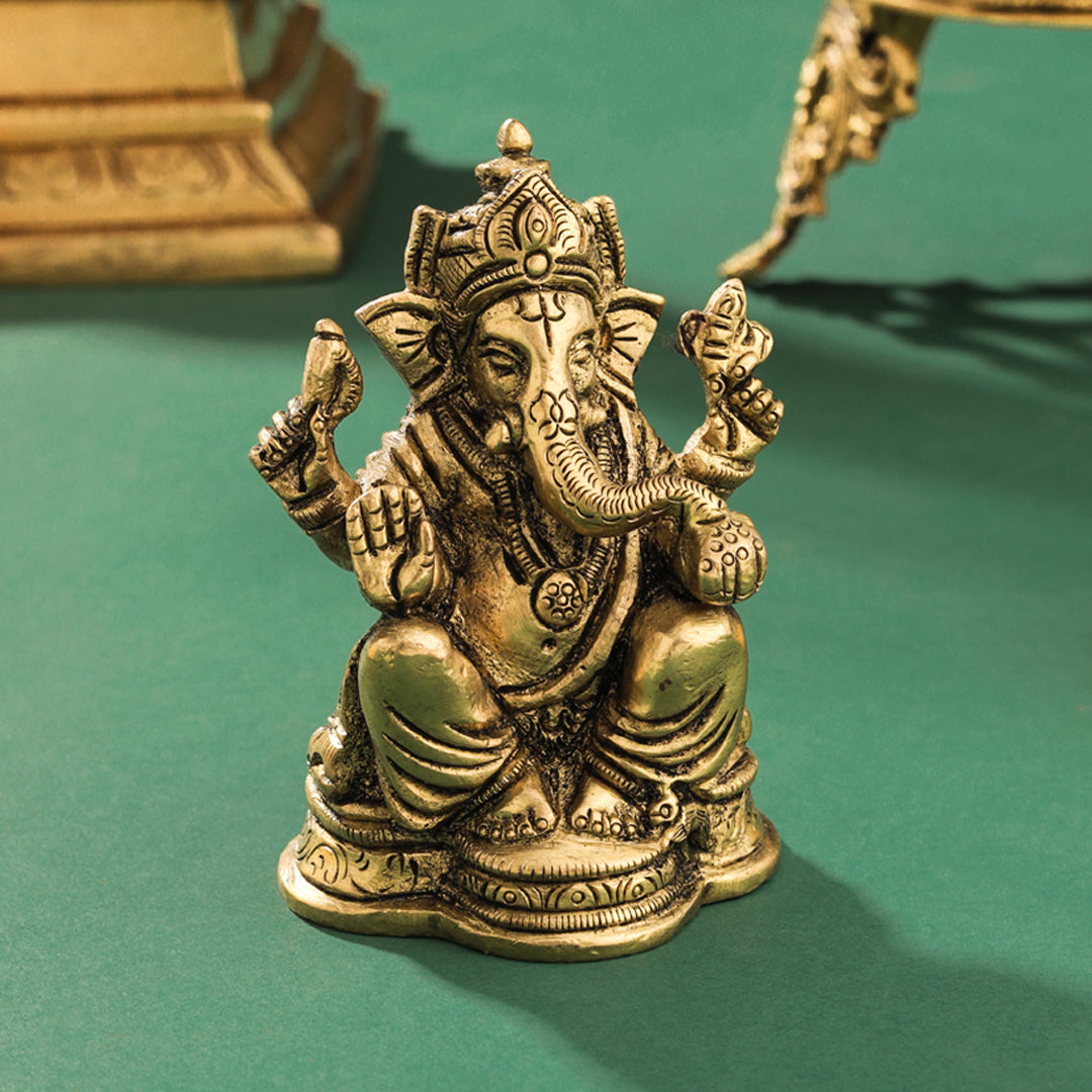 Brass Blessing Ganesha Idol (3.5 Inch) - Eco-friendly - Sama Homes