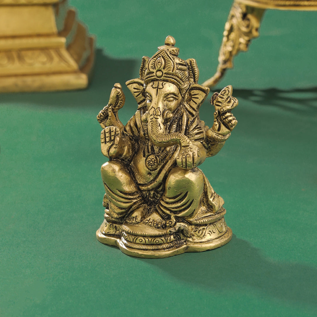Brass Blessing Ganesha Idol (3.5 Inch) - Image 3