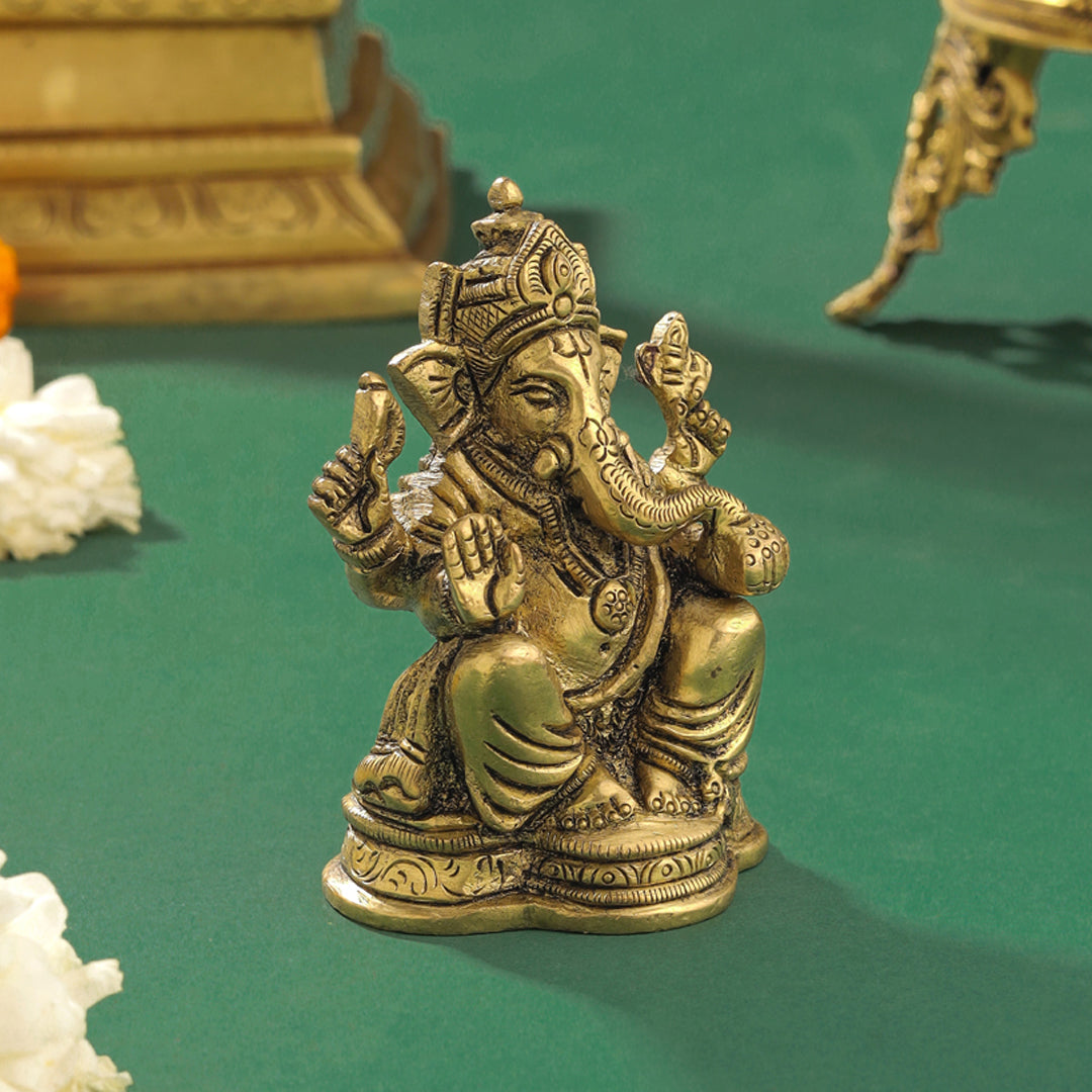 Brass Blessing Ganesha Idol (3.5 Inch) - Image 6