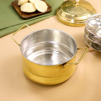 Antique Style Brass Kitchenware 8 Inch Idli Stand and Pot