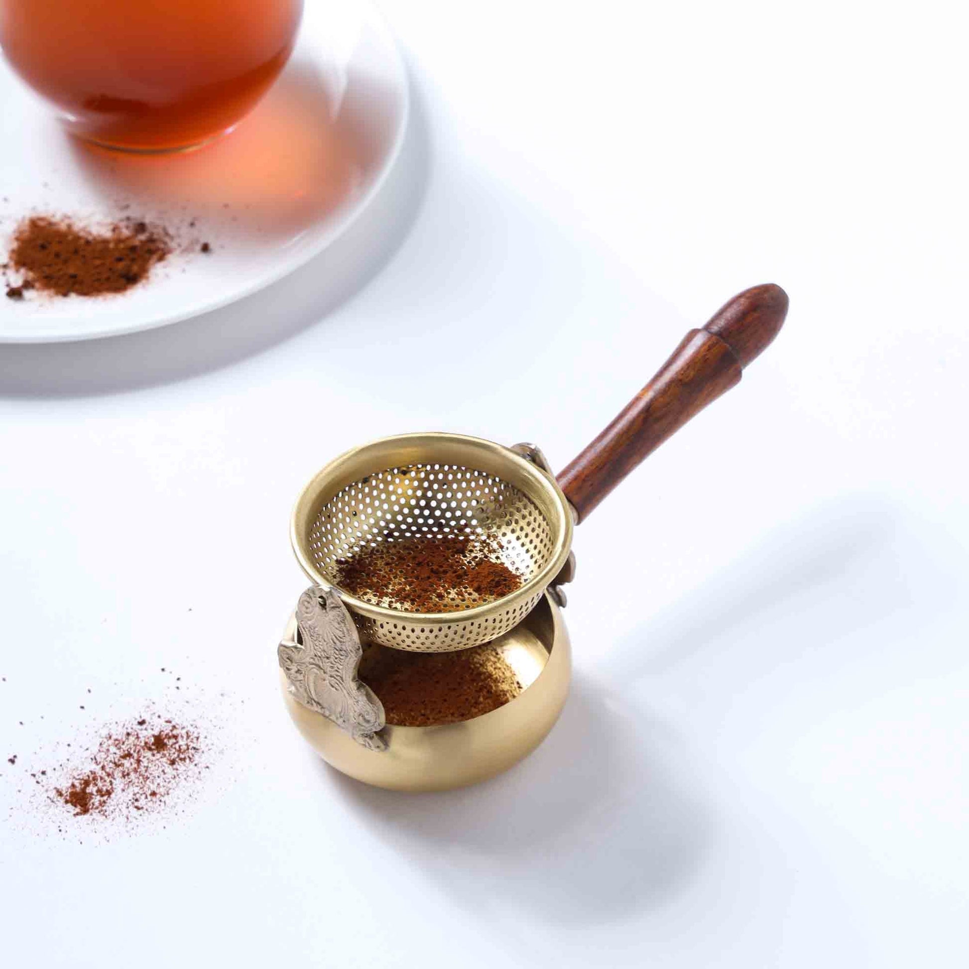 Traditional Brass Swing Tea Strainer with Wooden Handle – 6 Inch | Handmade Kitchen Tool for Authentic Tea Brewing – Image 3 - Image 3