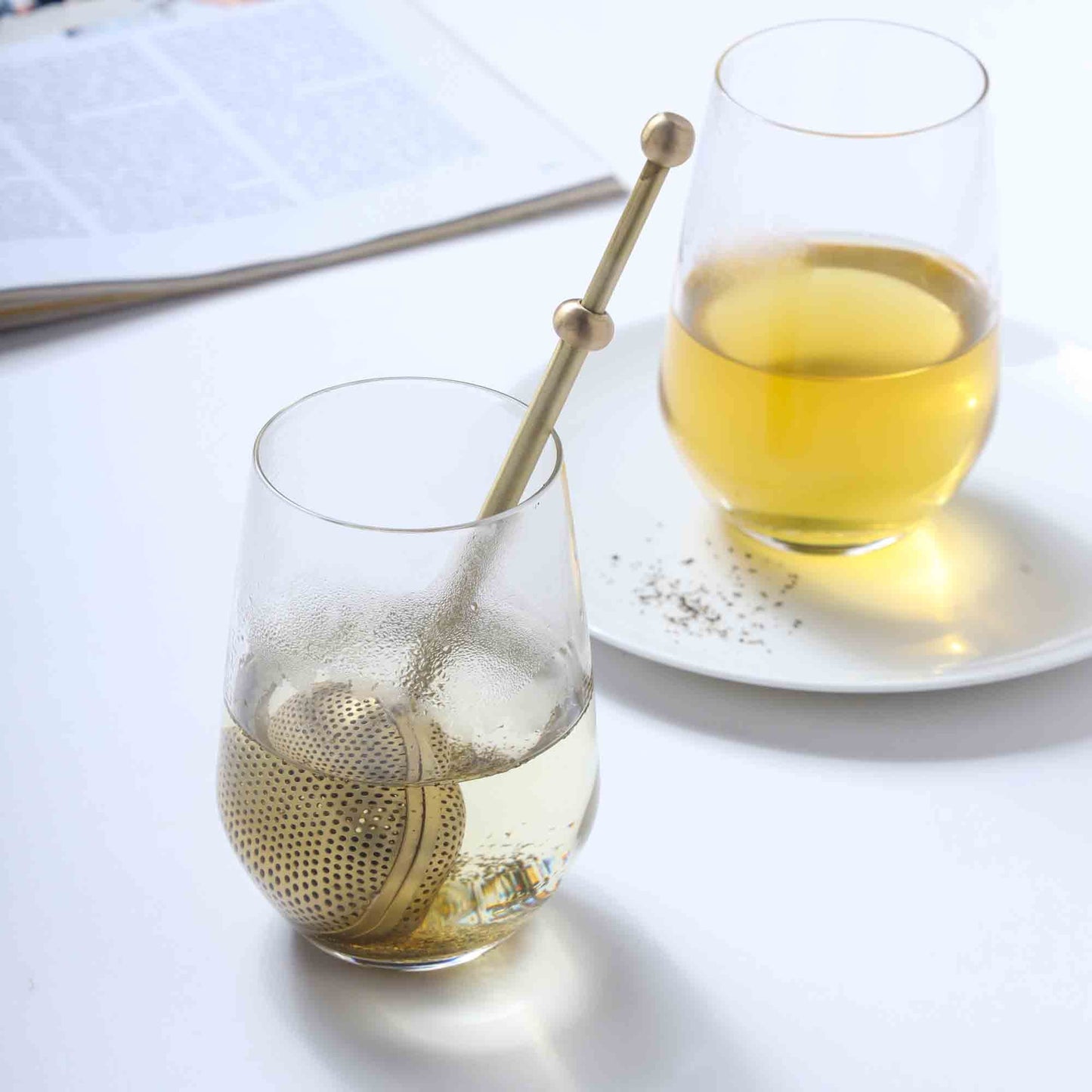 Brass Pump Tea Infuser – 7 Inch | Telescopic Loose Leaf Tea Strainer with Spring Handle – Image 3