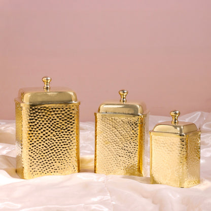 Handcrafted Brass Hammered Containers Set – 3 Pieces | Traditional Indian Kitchenware | 99.9% Certified Brass, Sustainable & Artisan-Made – Image 6
