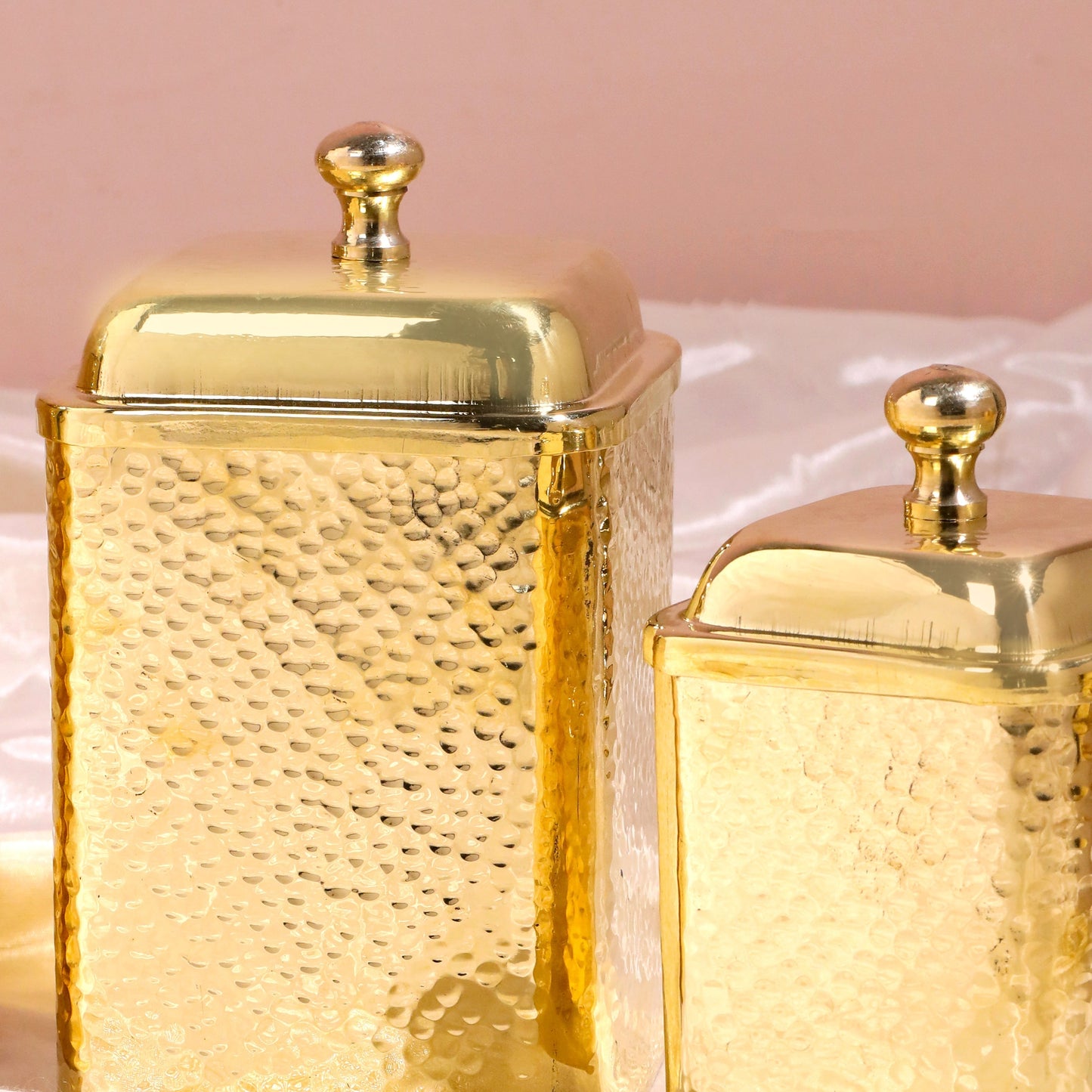 Handcrafted Brass Hammered Containers Set – 3 Pieces | Traditional Indian Kitchenware | 99.9% Certified Brass, Sustainable & Artisan-Made – Image 2