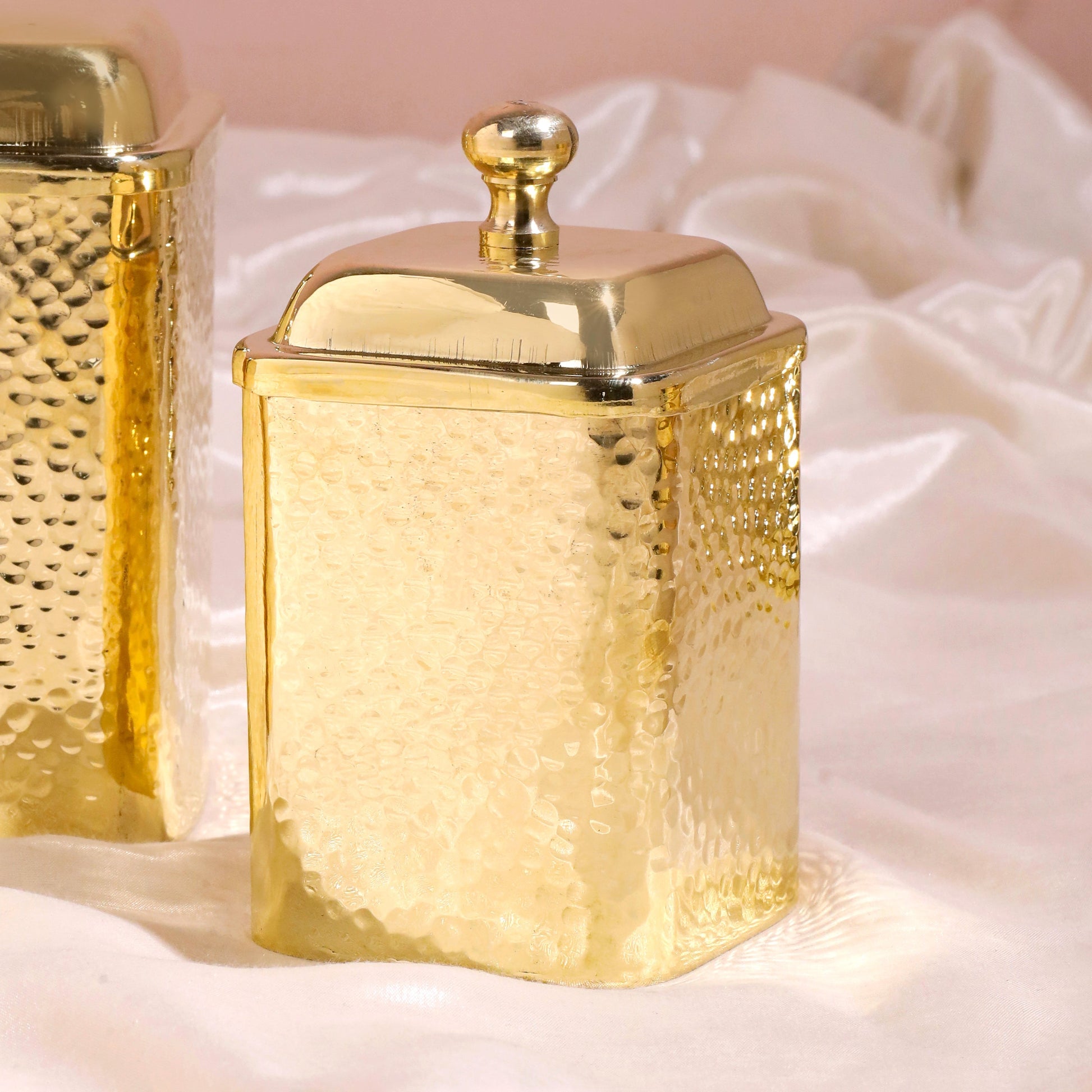Handcrafted Brass Hammered Containers Set – 3 Pieces | Traditional Indian Kitchenware | 99.9% Certified Brass, Sustainable & Artisan-Made – Image 3 - Image 3