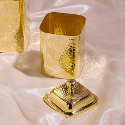 Handcrafted Brass Hammered Containers Set – 3 Pieces | Traditional Indian Kitchenware | 99.9% Certified Brass, Sustainable & Artisan-Made – Image 5