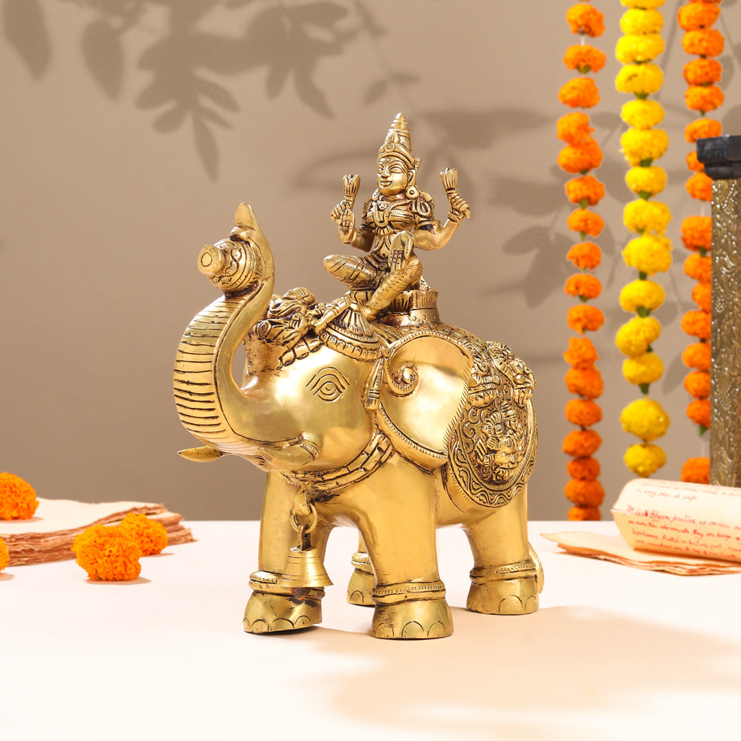 Brass Ashtalakshmi Elephant Statue (12 Inch) - Eco-friendly - Sama Homes