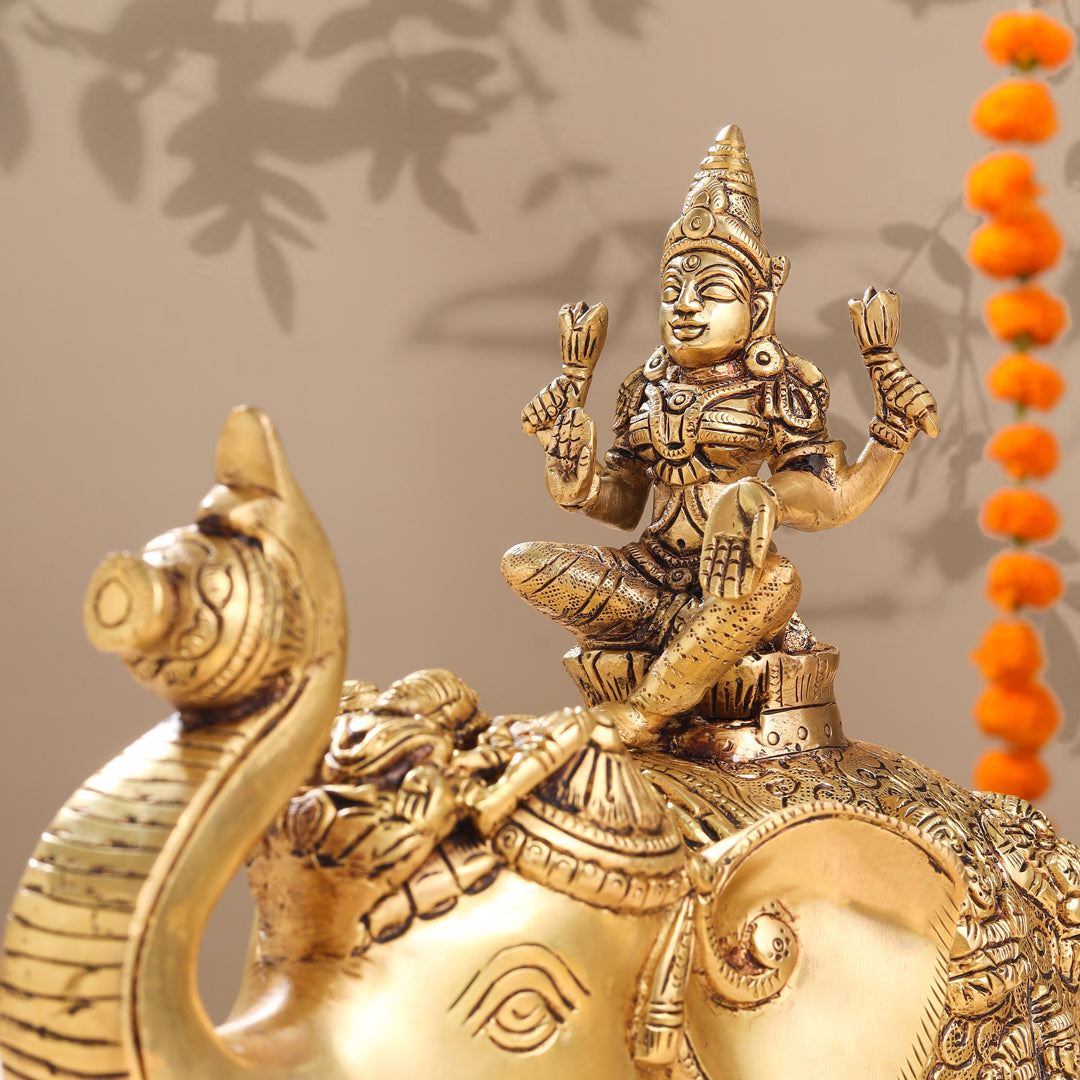 Brass Ashtalakshmi Elephant Statue (12 Inch) - Image 4