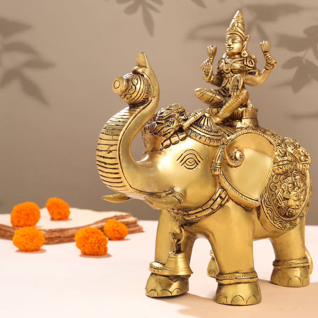 Brass Ashtalakshmi Elephant Statue (12 Inch) - Image 5