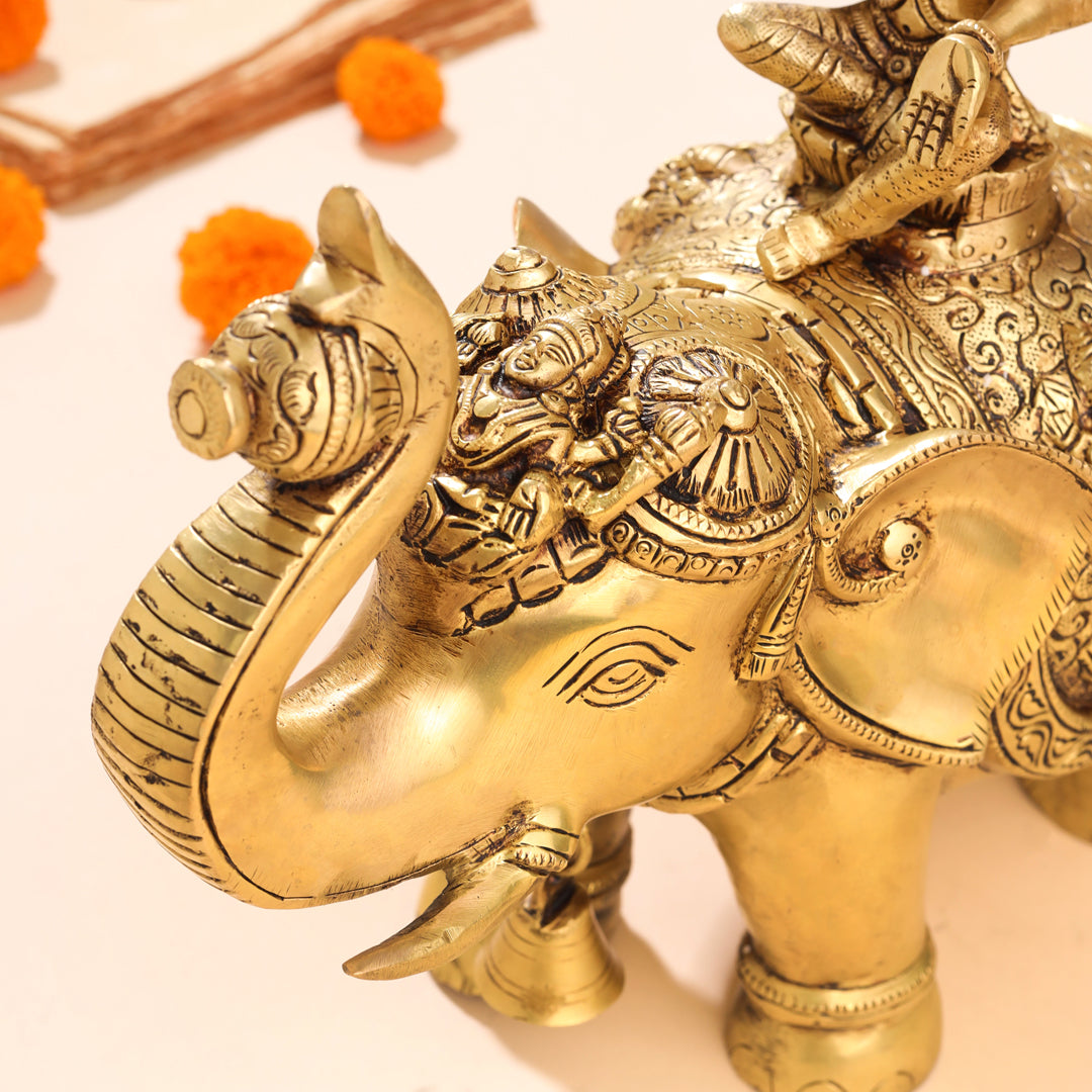 Brass Ashtalakshmi Elephant Statue (12 Inch) - Image 6