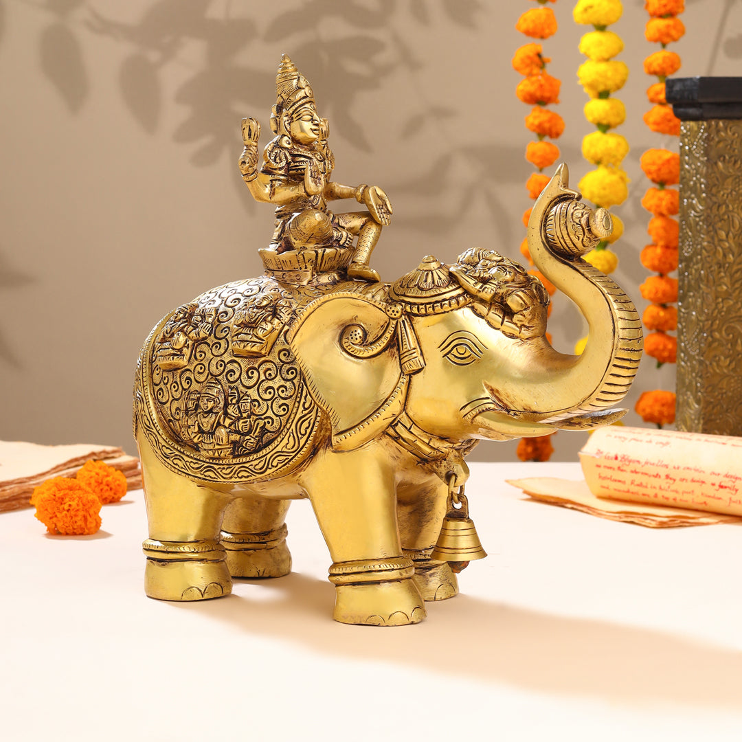 Brass Ashtalakshmi Elephant Statue (12 Inch) - Image 3