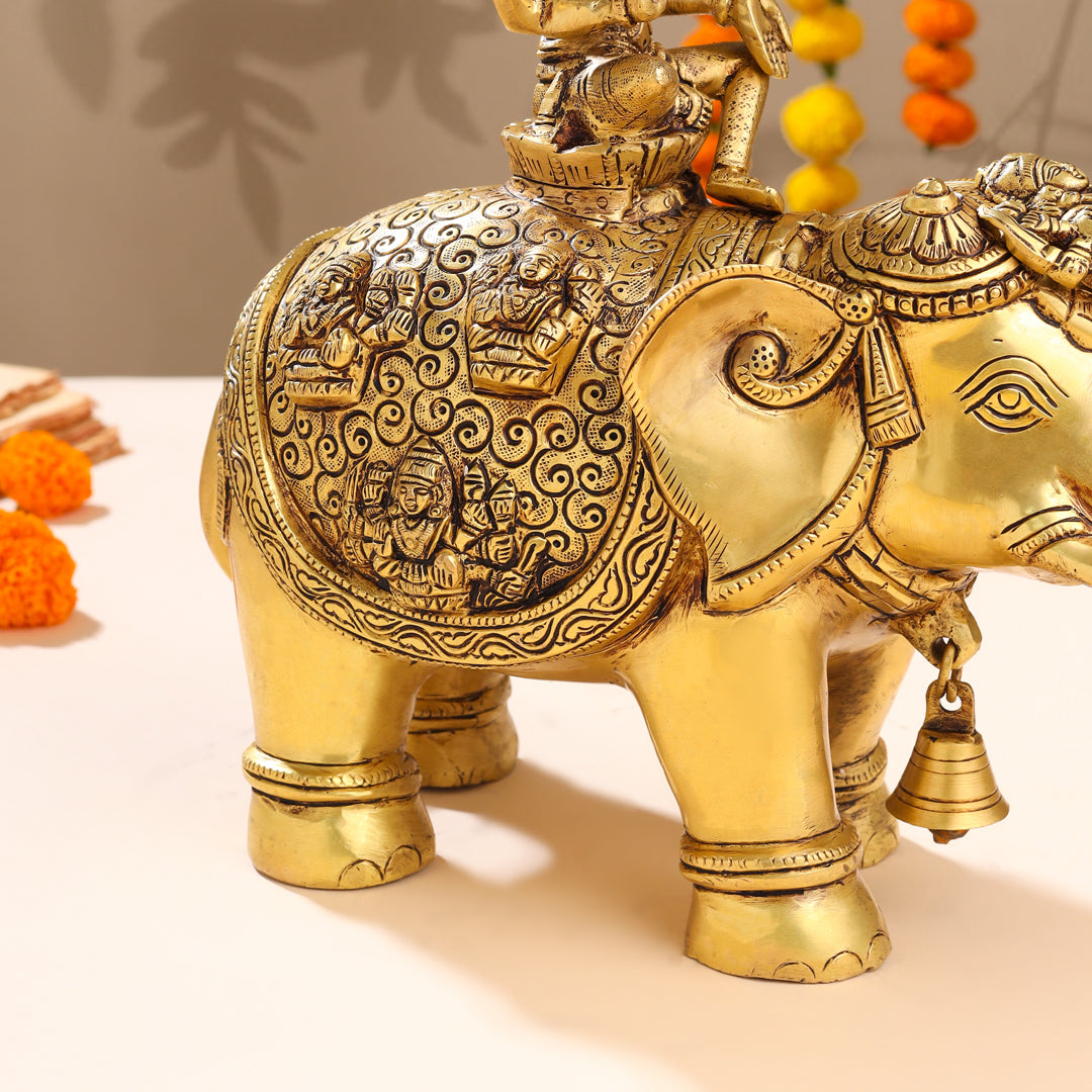 Brass Ashtalakshmi Elephant Statue (12 Inch)