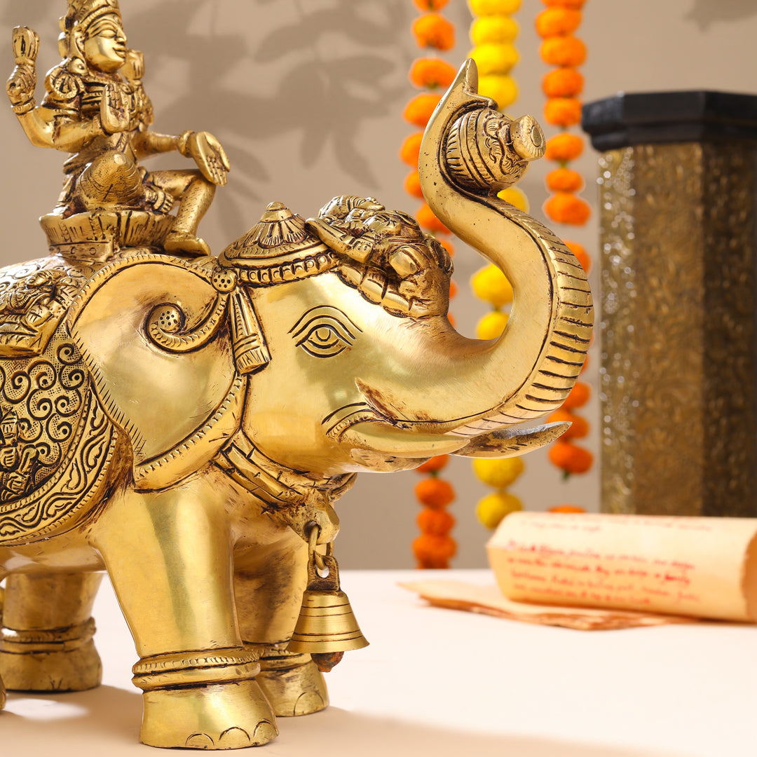 Brass Ashtalakshmi Elephant Statue (12 Inch) - Image 8