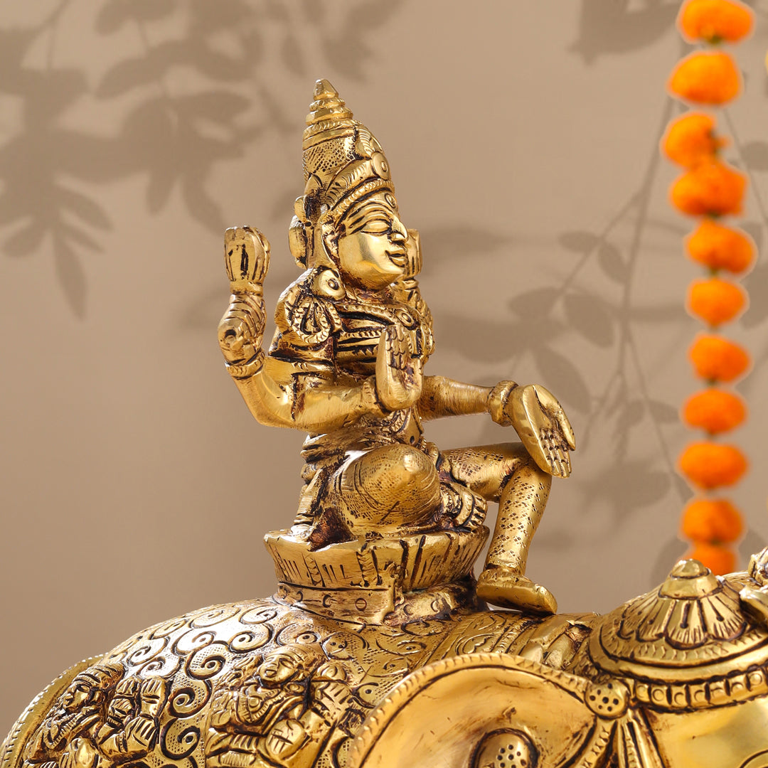Brass Ashtalakshmi Elephant Statue (12 Inch)