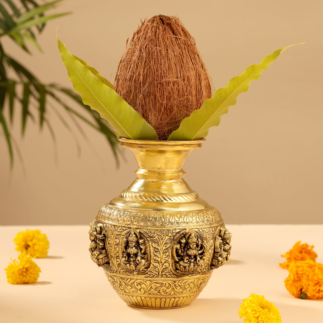 Brass Ashtalakshmi And Dashavatara Kodam/Kalash - Image 8