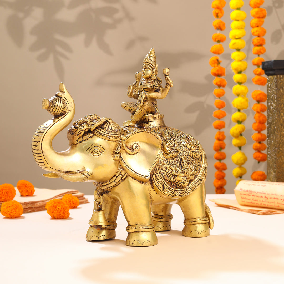 Brass Ashtalakshmi Elephant Statue (12 Inch) - Image 10