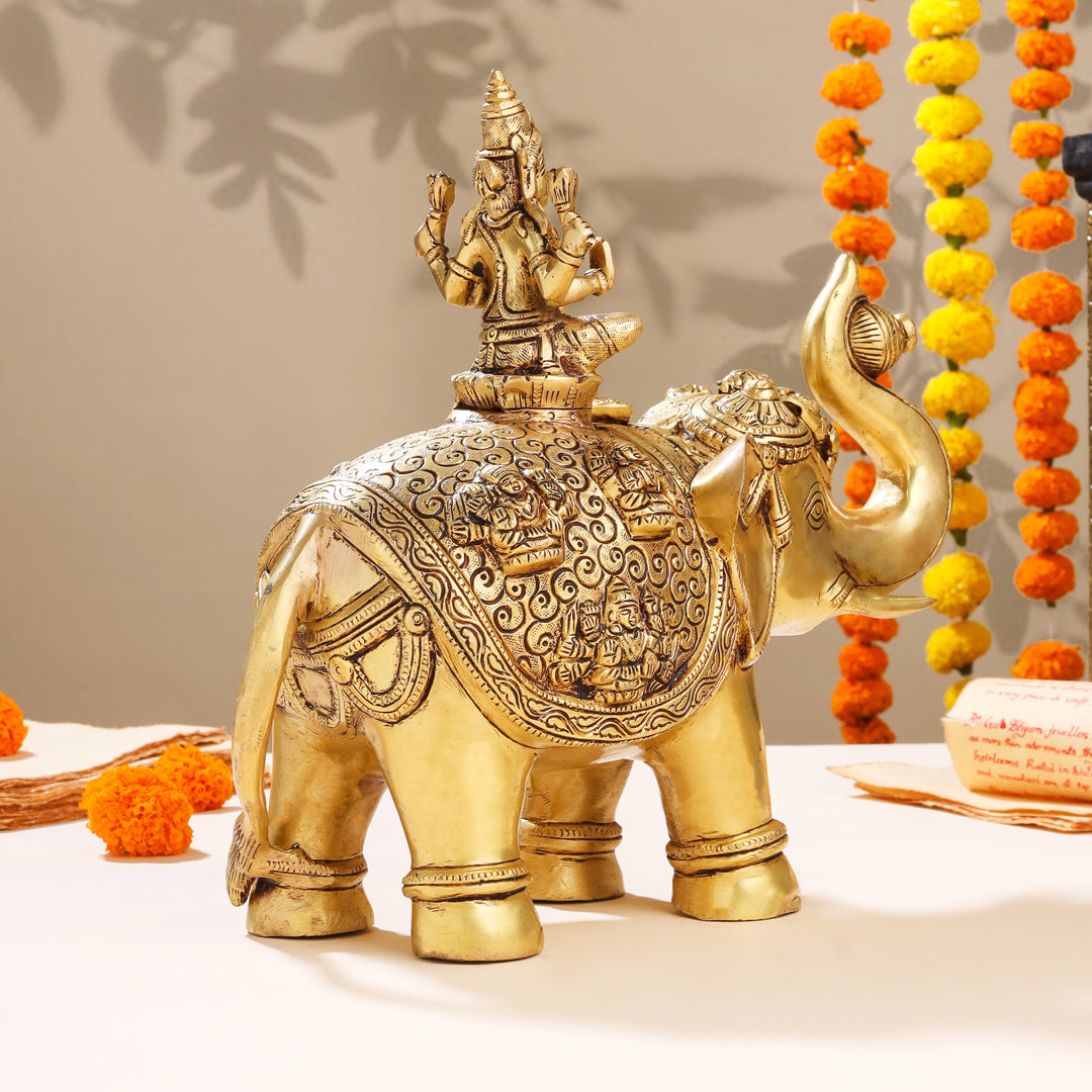 Brass Ashtalakshmi Elephant Statue (12 Inch) - Image 2
